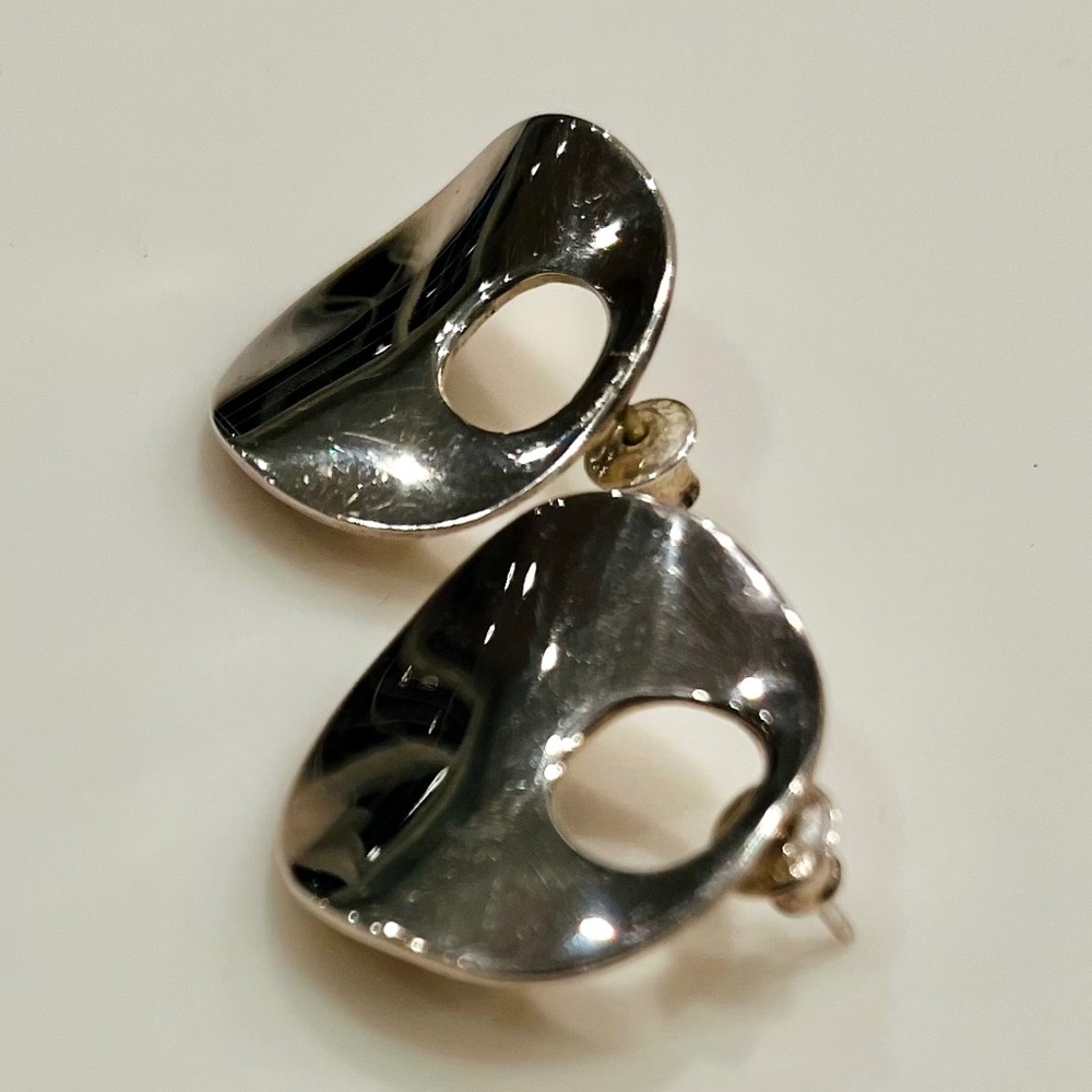 Vintage 925 Mexico Sterling Silver Wave Form Earrings - Picture 1 of 5